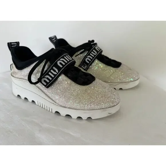 MIU MIU Glitter Platform Sneakers EU 36.5/US 6.5 - Picture 3 of 12